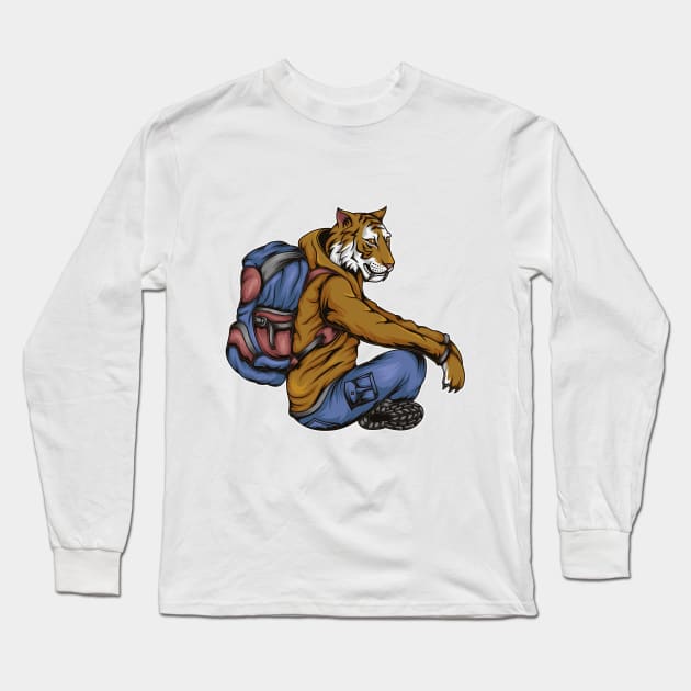 Rest Tiger Backpacker Long Sleeve T-Shirt by JagatKreasi